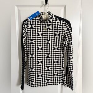 NWT Adidas checkerboard trefoil Ski Chic Allover Print long sleeve tee